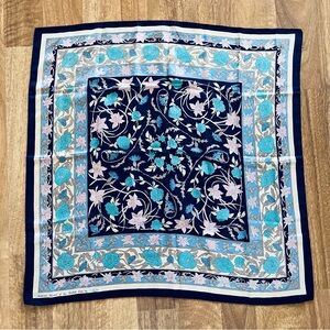 Vintage Cordelia Jones Silk Scarf National Flowers British Isles Floral 26” Navy